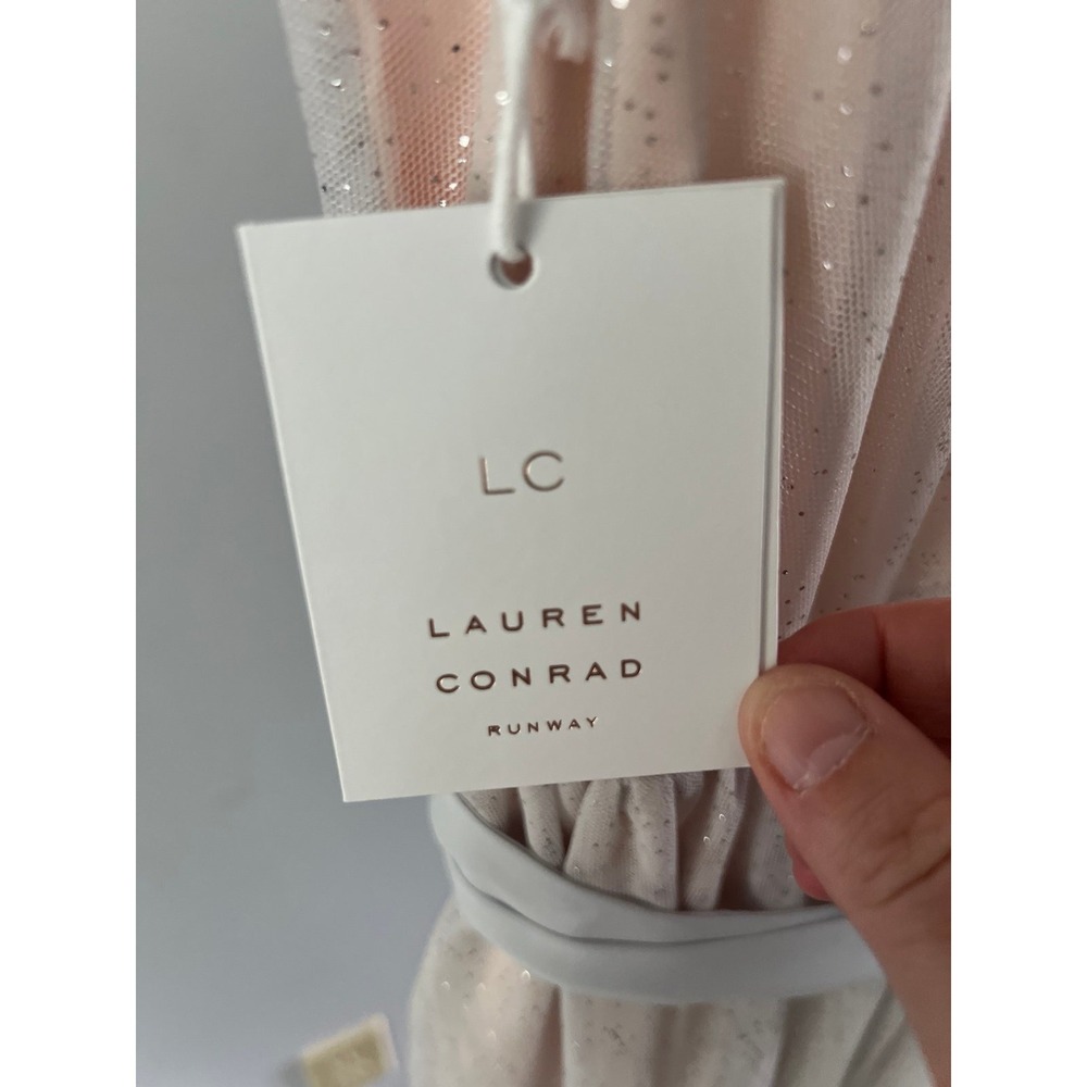 NWT Lauren Conrad Runway Midi Tulle Illusion Dress in Silver and Cream‎ Size 6 - Picture 9 of 12